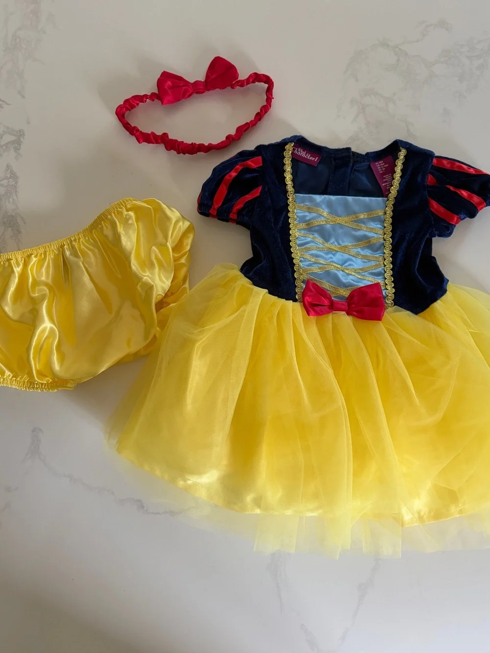 Classic Princess Yellow & Navy Tulle Costume Dress with Red Bow